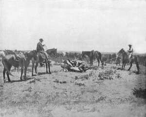 Inspektion eines Brandzeichens auf den Prärien, USA, ca. 1900 von Unbekannt