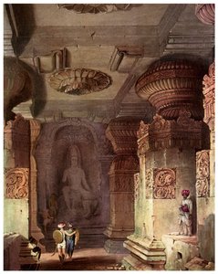 Innenraum eines Höhlentempels, Ellora, Maharashtra, Indien, 19. Jahrhundert 1956