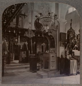 Innenraum der Synagoge, in der Christus predigte, Nazareth, um 1900 von Unbekannt