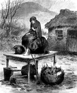 Irisches Bauernmädchen bewacht die letzten Besitztümer der Familie, 1886 von Unbekannt