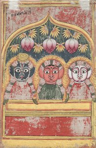 Jagannath, Subhadra und Balarama in einem Bogen verso, 18. Jahrhundert