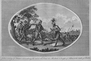 Johann II. von Frankreich übergibt sein Schwert an Denis de Morbeck in der Schlacht von Poitiers, 1356, 1793