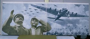 Joseph Stalin (1879-1953) & Maxim Gorki (1868-1936) beobachten ein Flugzeug, das den Namen des Schriftstellers trägt, Illustration aus 