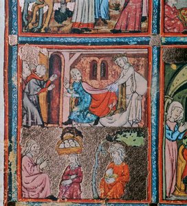 Joseph und Potiphars Frau und Joseph im Gefängnis, Träume deutend, 14. Jahrhundert