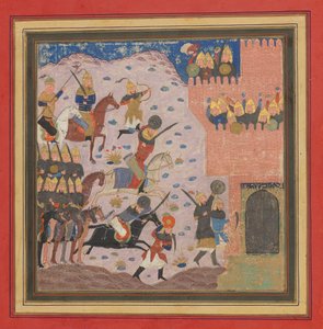 Kai Khusrau, Gudarz und Giv erobern die Festung des Dämons, Bahman ..., ca. 1430-40 von Unbekannt