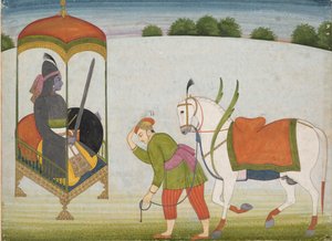 Kalki Avatar, die zukünftige Inkarnation von Vishnu: Seite aus einem verstreuten Manuskript, ca. 1760-70 von Unbekannt