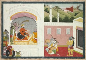 König Bana genießt Musik in seinem Hof, aus dem Usha-Aniruddha-Abschnitt eines Krishna Lila von Unbekannt