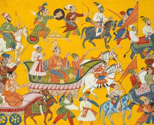 König Dasaratha und sein Gefolge auf dem Weg zur Hochzeit von Rama: Folio aus dem Shangri von Unbekannt