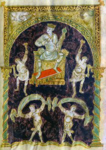 König David auf dem Thron, Tänzer, Ende des 9. Jahrhunderts, Abtei von St. Gallen