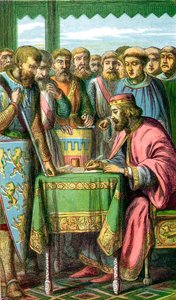 König Johann unterzeichnet die Magna Carta in Runnymede, Surrey, 15. Juni 1215, ca. 1860 von Unbekannt