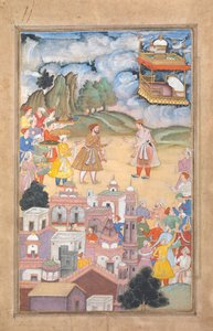 König Sal besucht Kala Yavana, Folio aus einer Harivamsa-Legende von Hari Krishna, ca. 1590-95 von Unbekannt