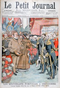 König und Königin von Portugal, mit Blumen von Admiral Touchard überreicht, 1904