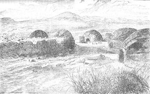 Kraal, wo Prinz Louis Napoleon und seine Gruppe absattelten und beschossen wurden, ca. 1880