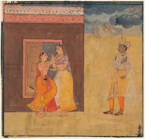 Krishna Abhisarika Nayika, aus einem Rasikapriya-Manuskript, ca. 1615-25
