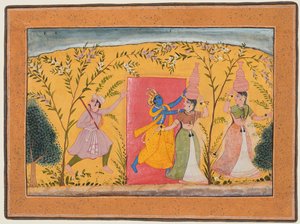 Krishna fordert eine Maut von den Milchmädchen, aus einem Bhagavata Purana, ca. 1600