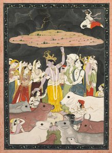 Krishna hebt den Berg Govardhana, um 1780-1790