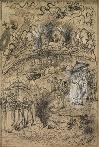 Krishna und Radha unter dem Berg Govardhan, ca. 1720