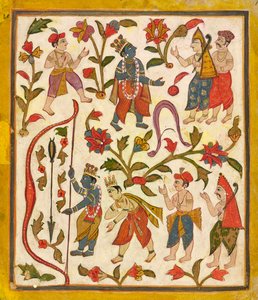 Krishna und der Bogen, Folio 24 aus dem Tula Ram Bhagavata Purana, ca. 1720 von Unbekannt