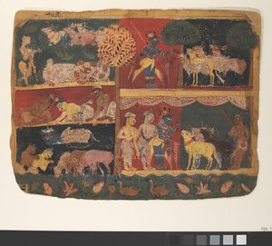 Krishna und die Kuhhirten: Seite aus einem Verstreuten Bhagavata Purana..., ca. 1520-30 von Unbekannt