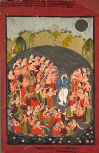 Krishna und die Gopis versammeln sich für Rasamandala, ca. 1720-1730 von Unbekannt