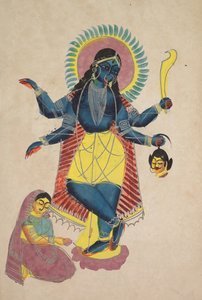 Krishna als Kali, verehrt von Radha, 1800er Jahre