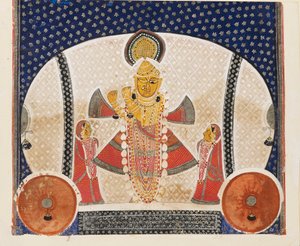 Krishna als Shrinathji spielt eine Flöte, frühes 20. Jahrhundert