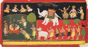 Krishna verehrt von Indra auf einem weißen Elefanten, ca. 1720 von Unbekannt