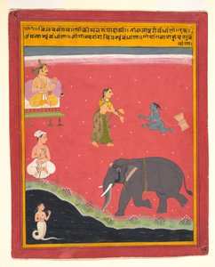 Krishnas irdische Bindungen, Seite aus einem verstreuten Bivamangalastava, 1695-1700 von Unbekannt