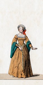Hofdame, Kostümentwurf für Shakespeares Stück, Heinrich VIII., 19. Jahrhundert von Unbekannt
