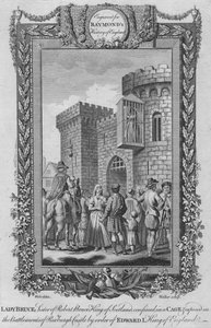 Lady Bruce, Schwester von Robert Bruce, König von Schottland, in einem Käfig eingesperrt, um 1787 von Unbekannt