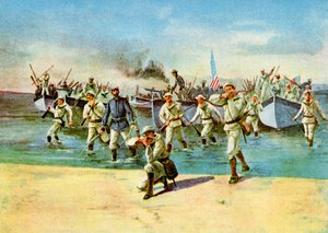 Landung von Munition für die Aufständischen, unter Beschuss, Spanisch-Amerikanischer Krieg, Kuba, 1898
