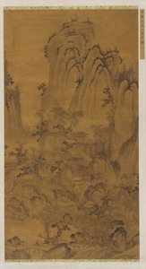 Landschaft: eine Bergschlucht, ein Bach, Gebäude und Menschen, Ming-Dynastie, 15.-16. Jahrhundert