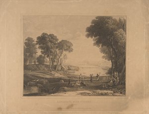 Landschaft mit Figuren nach Die Hochzeit von Isaak und Rebekka von Unbekannt
