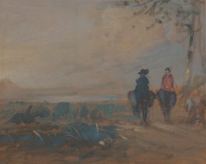 Landschaft mit See und zwei reitenden Figuren, ca. 1820