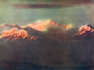 Letzte Lichtstrahlen auf dem Kinchenjunga, um 1910