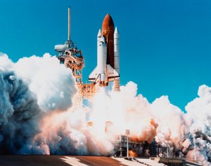 Start des Space Shuttle Columbia vom Kennedy Space Center, Florida, USA, 4. April 1997