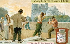 Verlegung von Pflastersteinen in einer Pariser Straße, um 1900 von Unbekannt