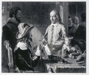 Der englische Arzt William Harvey (1578-1637) zeigt König Karl I. von England (1600-1649) die Theorie des Blutkreislaufs von Unbekannt