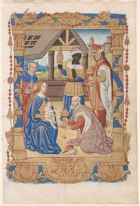 Blatt aus einem Stundenbuch: Anbetung der Heiligen Drei Könige recto, um 1510 von Unbekannt