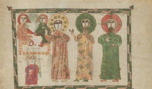 Blatt aus einem Evangelienbuch mit vier stehenden Evangelisten (1290-1330)