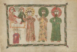 Blatt aus einem Evangelienbuch mit vier stehenden Evangelisten, Armenisch, 1290-1330