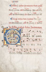 Blatt aus einem Graduale: Initiale G mit Christus, der Jungfrau und Aposteln, ca. 1300
