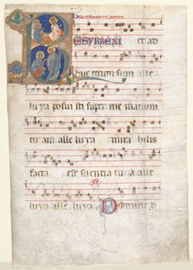 Blatt aus einem Graduale: Initiale R mit den drei Marien am Grab und Noli me Tangere, ca. 1270