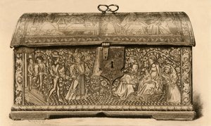 Ledertruhe mit eingravierter Dekoration