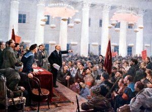 Lenin spricht zu den Abgeordneten des 2. Sowjetkongresses, Smolny-Palast, St. Petersburg, 1917 von Unbekannt