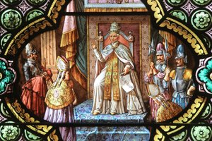 Leo XIII. Die Blase des Rosenkranzes. Glasfenster. Heiligtum Unserer Lieben Frau von La Salette, La Salette-Fallavaux, Frankreich von Unbekannt
