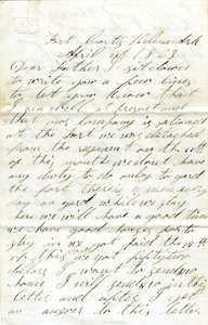 Brief unterzeichnet David T. Massey, Fort Curtis, Helena, Ark., an seinen Vater (Nathan Massey), 21. April 1863 von Unbekannt