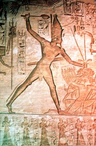 Kalksteinrelief aus dem Tempel von Ramses II., Abu Simbel, Ägypten, 13. Jahrhundert v. Chr.