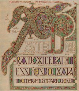 Lindisfarne Evangelien, Christi autem Seite. British Museum, ca. 700 n. Chr., 1935 von Unbekannt