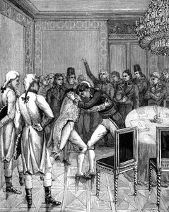 Lord Cornwallis und Joseph Bonaparte umarmen sich in Amiens, Frankreich